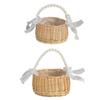 Braided Wicker Flower Child Flower Basket with Pearls Handle Elegant Wedding Party Decoration Storage Container