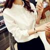 New Women's White Ruffle Edge Standing Collar Long Sleeved Professional Shirt Women's Loose Top