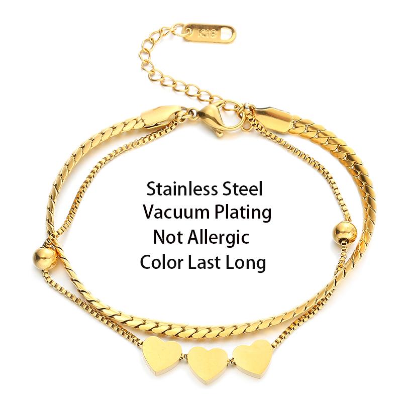 Стильный сладкий трехсердцевый двухслойный женский браслет из нержавеющей стали, женский модный браслет-цепочка в виде змеи, ювелирные изделия