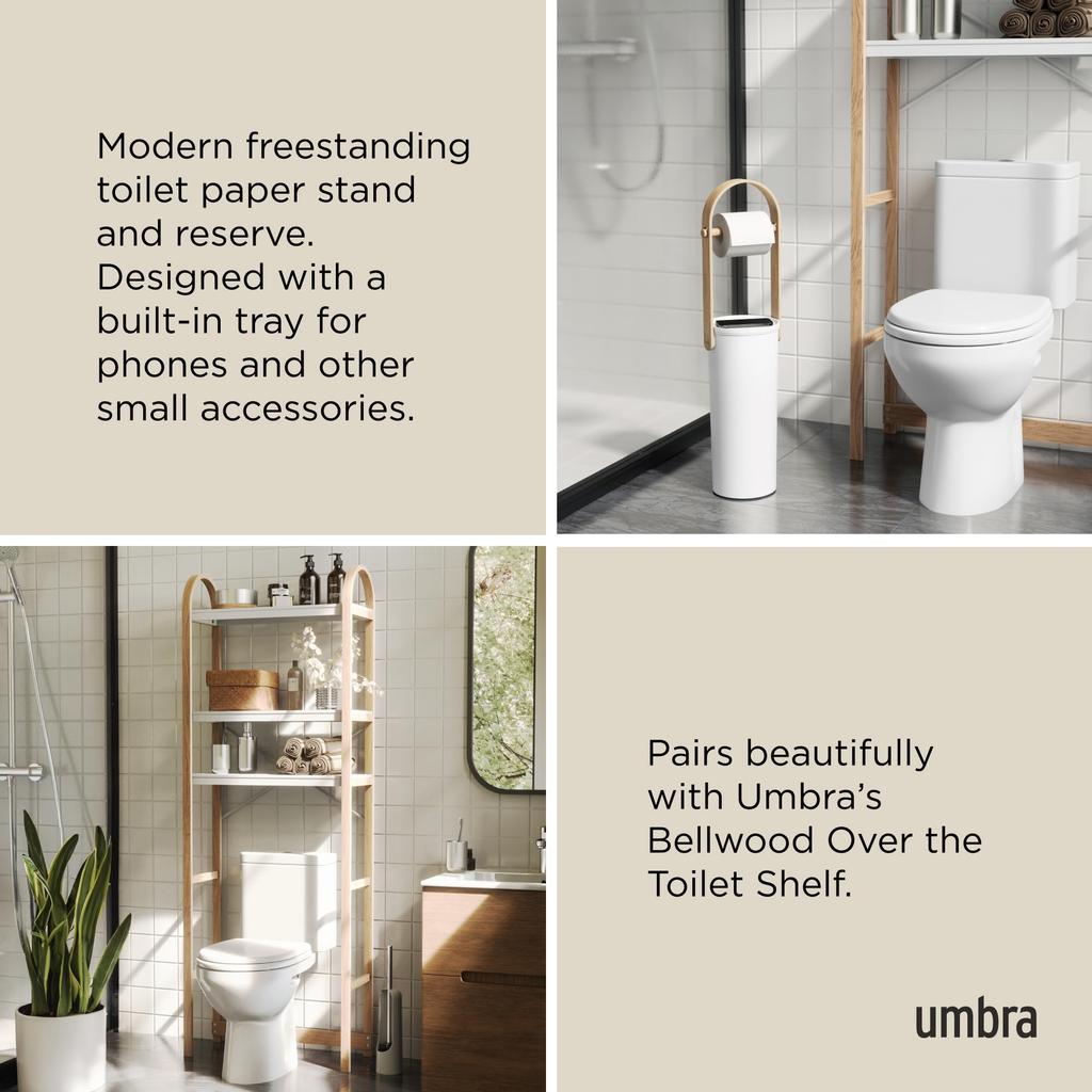 Umbra Bellwood Toilet Paper Stand Holder with Extra Storage Holds 3 Rolls Compartment,