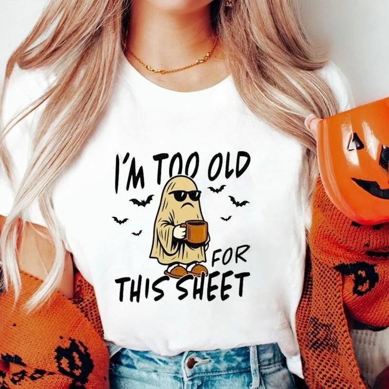 Sarcastic Sheet Ghost Funny Halloween Print TShirts Casual Short Sleeve TShirt for Spooky Season Womens TShirt Clothing