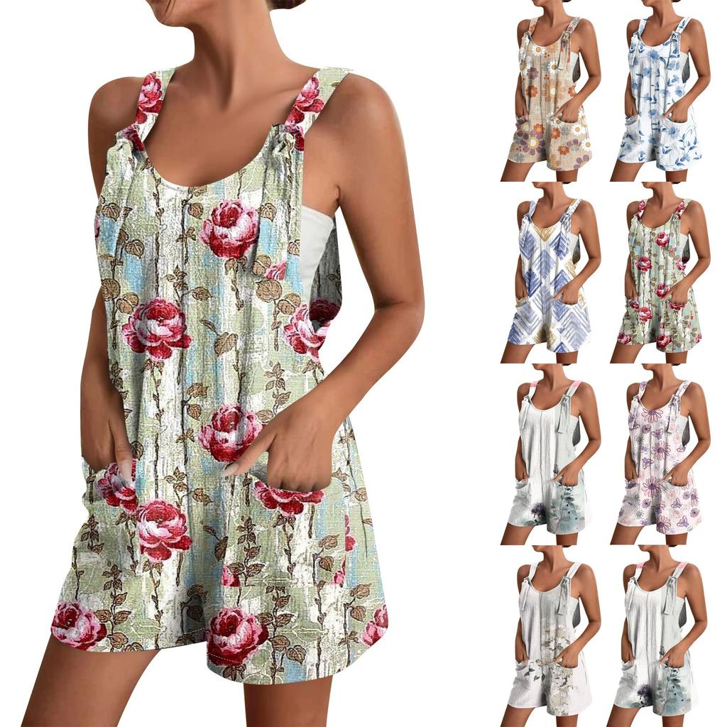 Women's Summer Jumpsuit Shorts, Striped Printed Fashionable Casual Jumpsuit