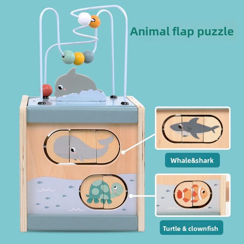 Деревянная игровая коробка «Океан» с морским лабиринтом из бусин и скользящей дорожкой для обучения и развития малышей