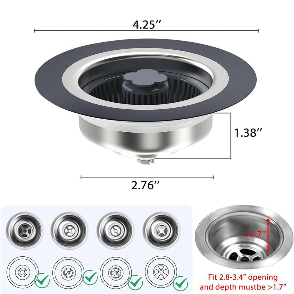 New Kitchen Sink Drain Strainer and Stopper Combo for Standard 3-1/2 Inch Drain