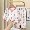 Summer Kids Cotton Pajama Set 3/4 Sleeve Thin Air Conditioner Home Wear For Boys And Girls Breathable Sleepwear