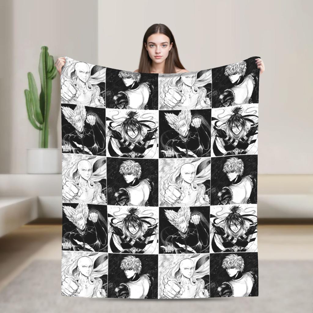 Saitama Blankets Fleece Spring/Autumn OnePunchManS Anime Multifunction Lightweight Thin Throw Blanket for Bed Travel Rug Piece
