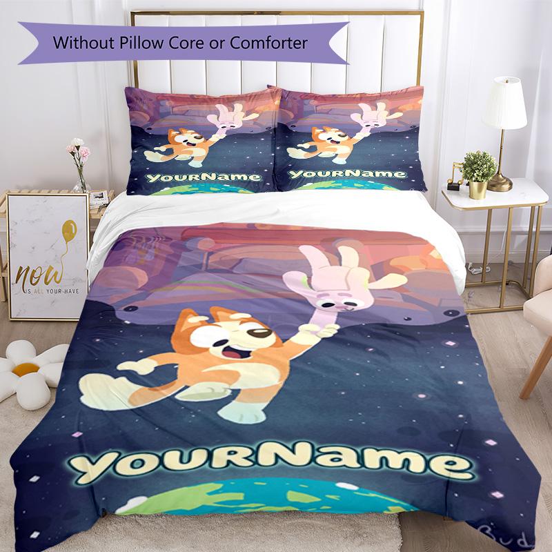 Bluey 149 Customize your name Bedding Set Breathable Duvet Cover with Pillowcases Home Decoration Birthday Gift