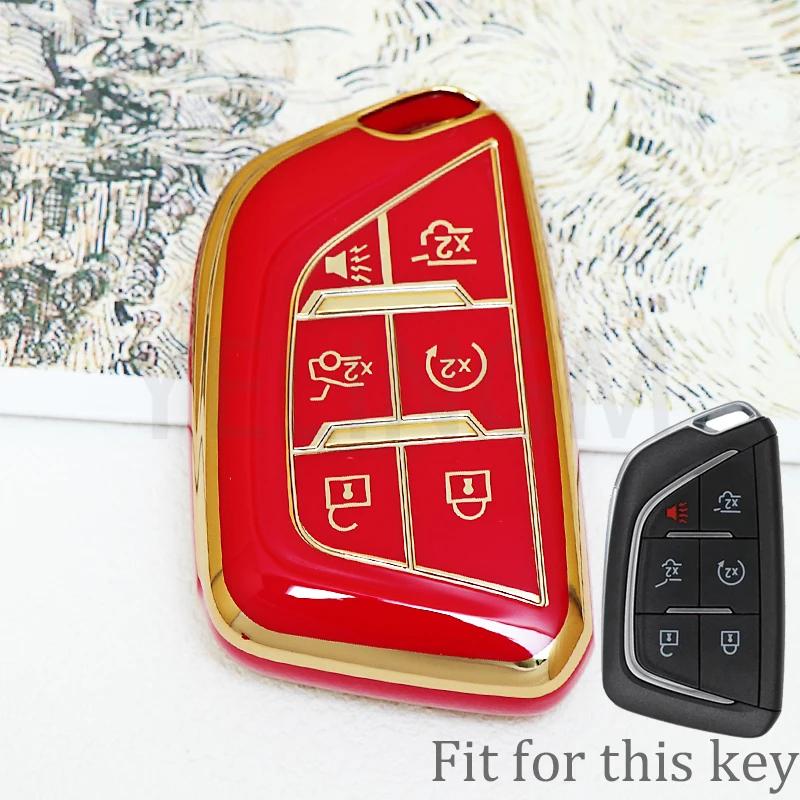 6 Buttons TPU Car Key Case Cover for 2020 2021 2022 2023 Cadillac Escalade Remote Key Shell Fob Whith Keychain Car Accessories