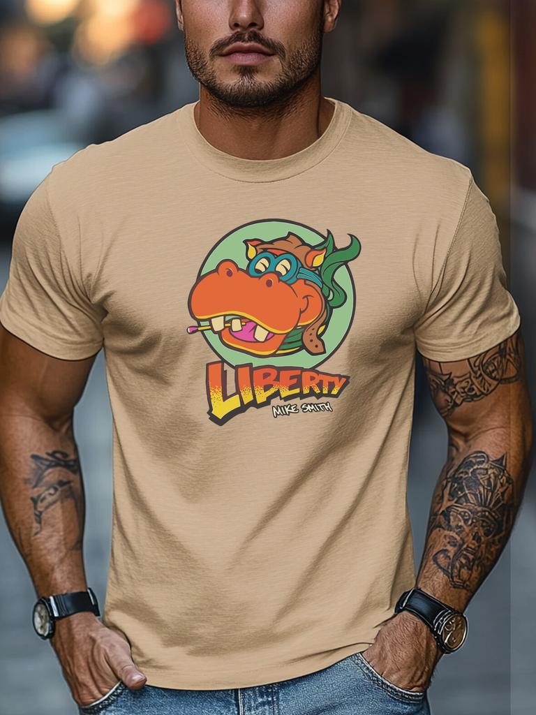 Мужская забавная футболка Liberty Hippo Майк Смит Принт Короткий рукав Круглый вырез Дышащая Мягкая Оверсайз Игривая Повседневная