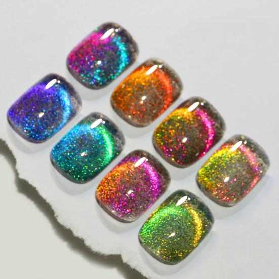 Yousheng 1 флакон 8 мл Лак для ногтей Глиттер Сияющий Меняющий цвет Быстросохнущий Долговечный эффект DIY Не раздражающий Магнитный гель для кошачьего глаза Soak Off УФ-гель