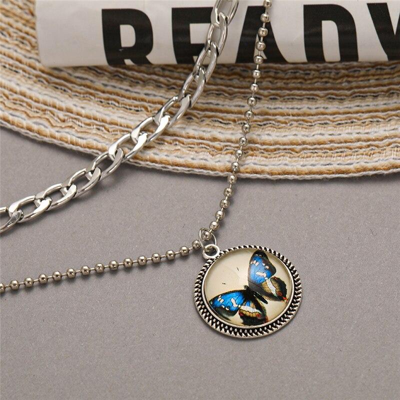 17 км корейское многослойное ожерелье с подвеской в ​​виде монеты в виде бабочки для женщин, золотистое, серебряное, толстая цепочка, ожерелья, модные ювелирные изделия 2021