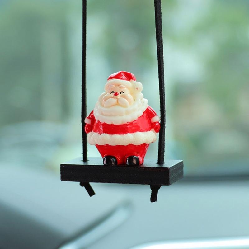 Festival Swinging Santa Auto Mirror Hanging Decoration Resin Christmas Ornament For Car Home Decoration