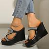 Chunky Platform Wedge Heels Slippers Silver Glitter Decoration Straps Slides Women 2025 Summer Sexy Black Party Shoes