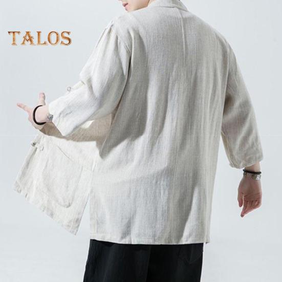 Мужская рубашка в китайском стиле, свободная рубашка в стиле ретро на пуговицах с карманами, хлопковая льняная дышащая летняя рубашка для уличных вечеринок и путешествий