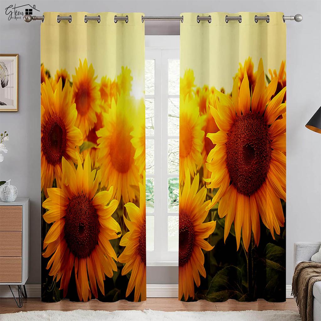 Шторы с цветочным принтом подсолнухов, декор окон в пасторальном стиле, подходящие для гостиной, спальни, балконных штор