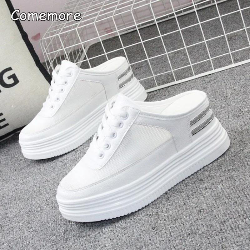 Празднуйте Женские Летние Кроссовки Тапочки Полые Дышащие Толстая Подошва Полутапочки Платформа Клиновидный Каблук Обувь Шлепанцы Женские 39