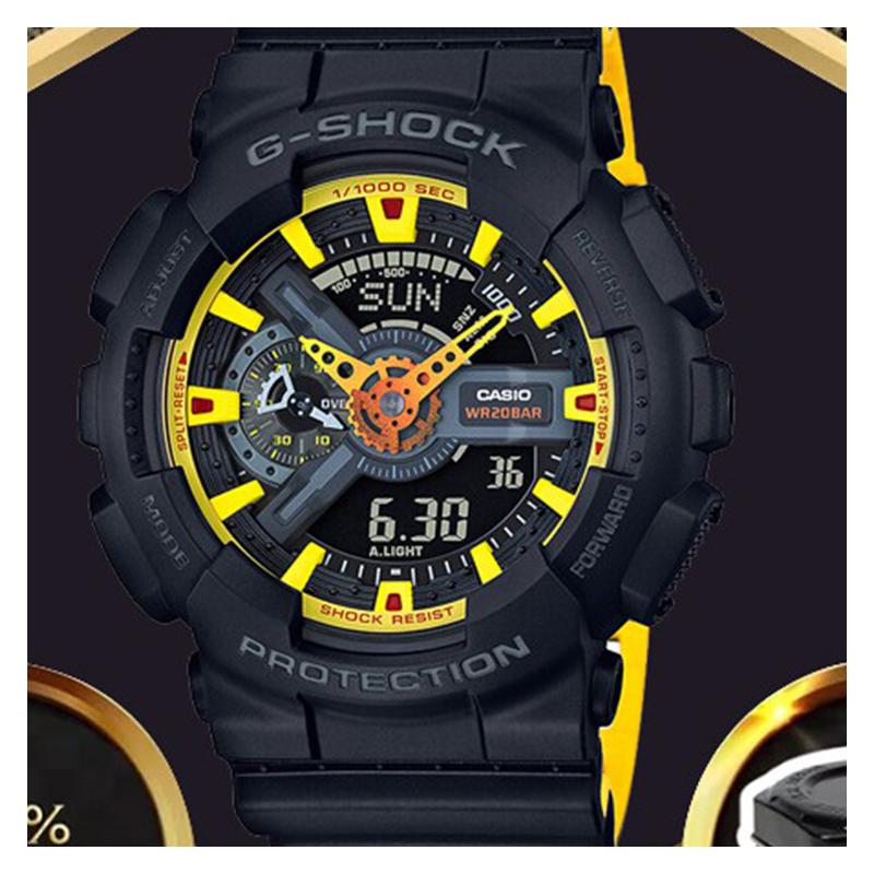 Casio Серия лицом к лицу серия 200 метров водонепроницаемый кварцевый механизм ремешок из смолы японские и корейские часы мужские часы черный циферблат GA-110BY-1A