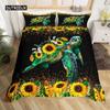Sunflower Duvet Cover Set Yellow Flower Bedding Set Sunflower Botanical Floral Garden Bloom Print On Black Polyester Quilt Cover