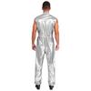 Mens Shiny Metallic Sleeveless Full Length Zipper Jumpsuit Bodysuit