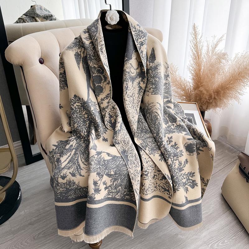Fashion Printing Contrasting Colors Double-Sided Imitation Cashmere Scarf Winter High-End Warm Shawl Women