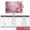 2D Flat Banner, 65th Birthday Backdrop, Purple and Golden Balloons, Flowers, Cake, Gift Box