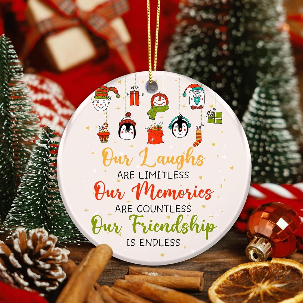 Friendship Ornament 2025 – Best Friend Ornament, Our Laughs are Limitless, Our Memories are Countless, Our Friendship is Endless –Gift for