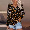 Женская повседневная мода, сексуальный комфорт, Хэллоуин с принтом и v-образным вырезом, пуговицы, длинный рукав