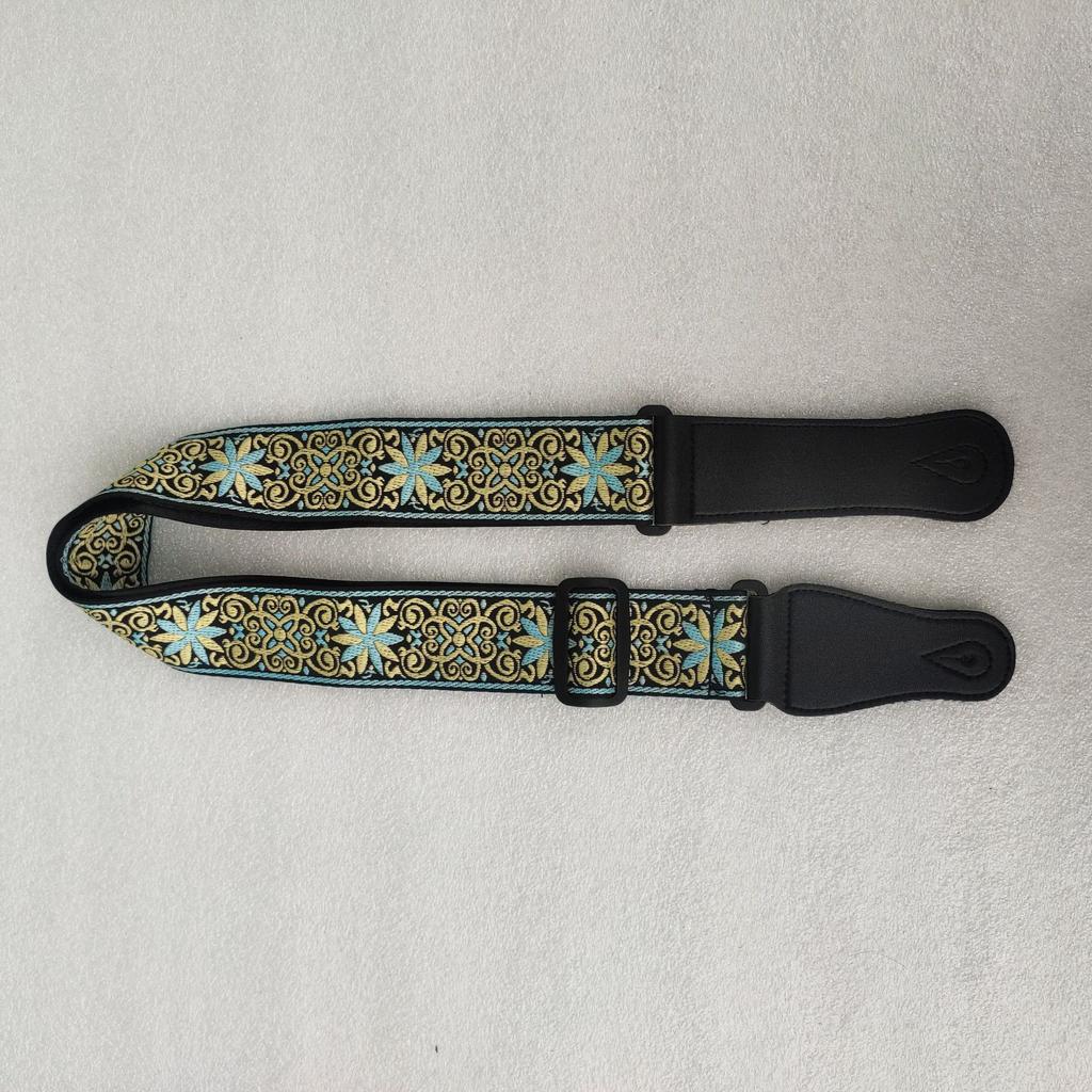Регулируемый кожаный и тканевый гитарный ремень в этническом стиле с различными узорами для акустических и бас-гитар
