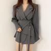 2024 Women's Slim Fit Double Belt Irregular Blazer Skirt Set for Spring & Autumn
