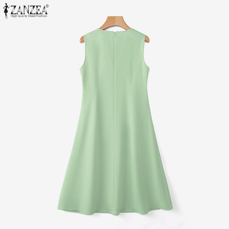 ZANZEA Женское повседневное летнее платье без рукавов с круглым вырезом