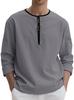 Men's Solid Color Linen Henley Shirt, Loose Casual Sport Long Sleeve T-Shirt, European American Style Pullover Top for Men