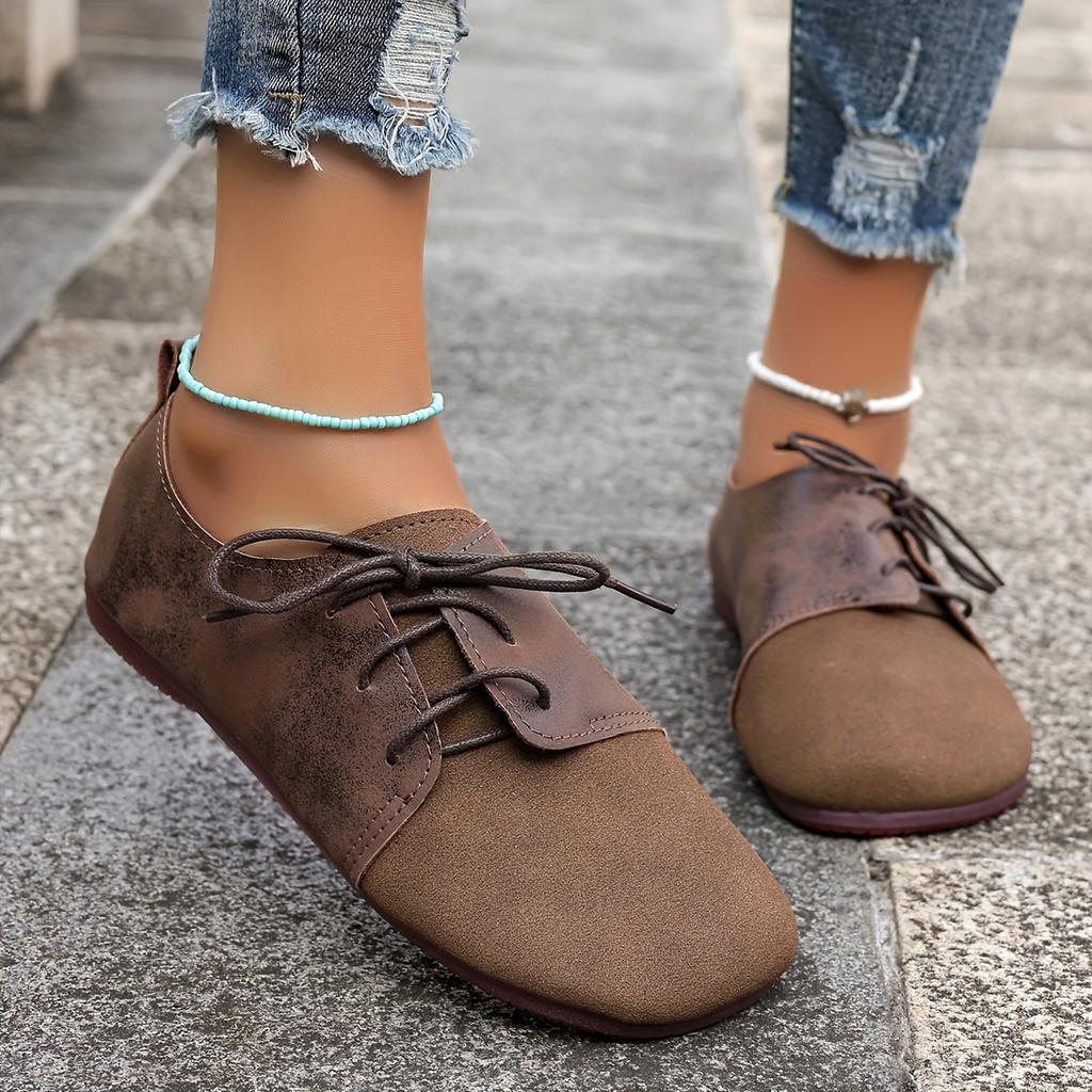 Plus Size Women's Shoes Vintage-Style Flat Casual Versatile Women's Single Shoes Low-Top Front Lace-Up Loafers
