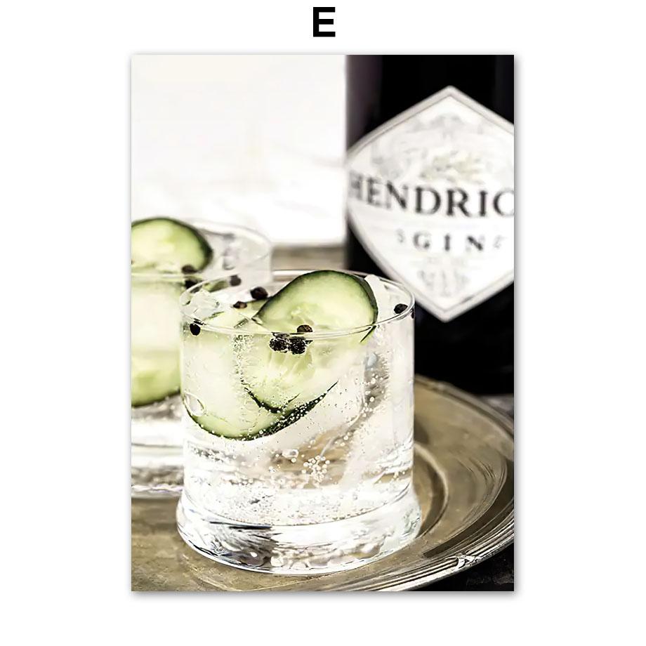 Modern Cocktail Lemon Cucumber Posters Prints Drink Mojito Martini Wall Art Canvas Painting for Bar Kitchen Room Home Decoration