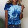 Серия печати тай-дай, летняя женская футболка с коротким рукавом, 3D цифровая печать, популярный стиль 3434