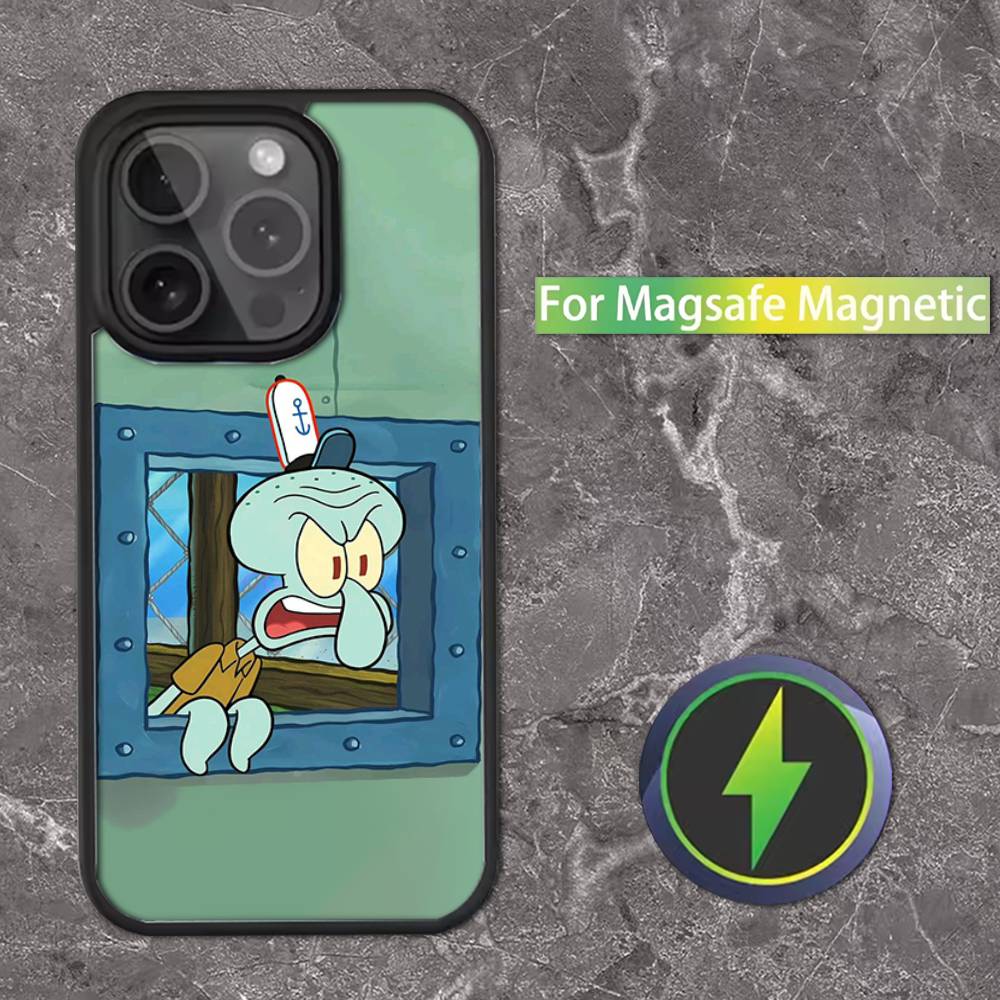 Чехол для телефона Сквидвард Щупальца для iPhone 16,15,14,13,12,11,Pro,Max,Plus,Mini,SE Магнитная беспроводная зарядка Magsafe