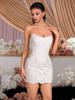 Белое Кружевное Мини-Платье-Бандо Bodycon - Элегантный Стиль с Акцентом на Талию для Официальных Банкетов и Вечеринок