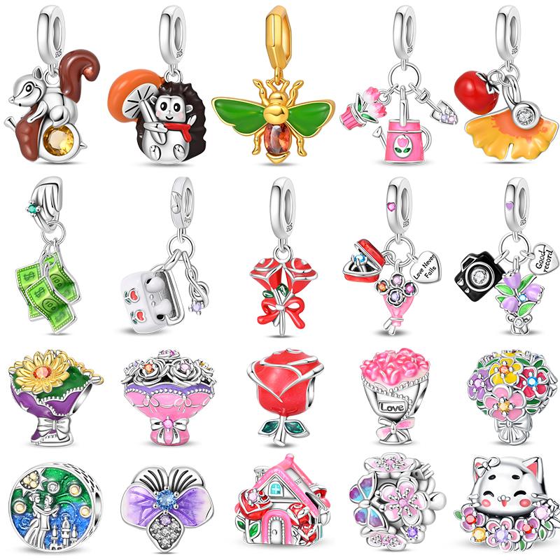 Оригинальная медная романтическая роза, цветок, дом, камера, шармы любви, бусины-подвески для браслета, изысканные украшения своими руками, подарки