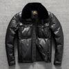 Top Layer Cowhide Leather Down Jacket Large Size Men's Windproof Warm Simple Slim Fit Winter Jacket