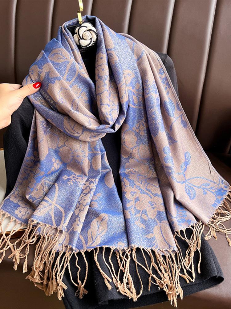 New Ethnic Autumn Pashmina Hijab Shawl Muslim Women Warm Winter Scarves Luxury Jacquard Female Floral Hijab Stoles Headscarf