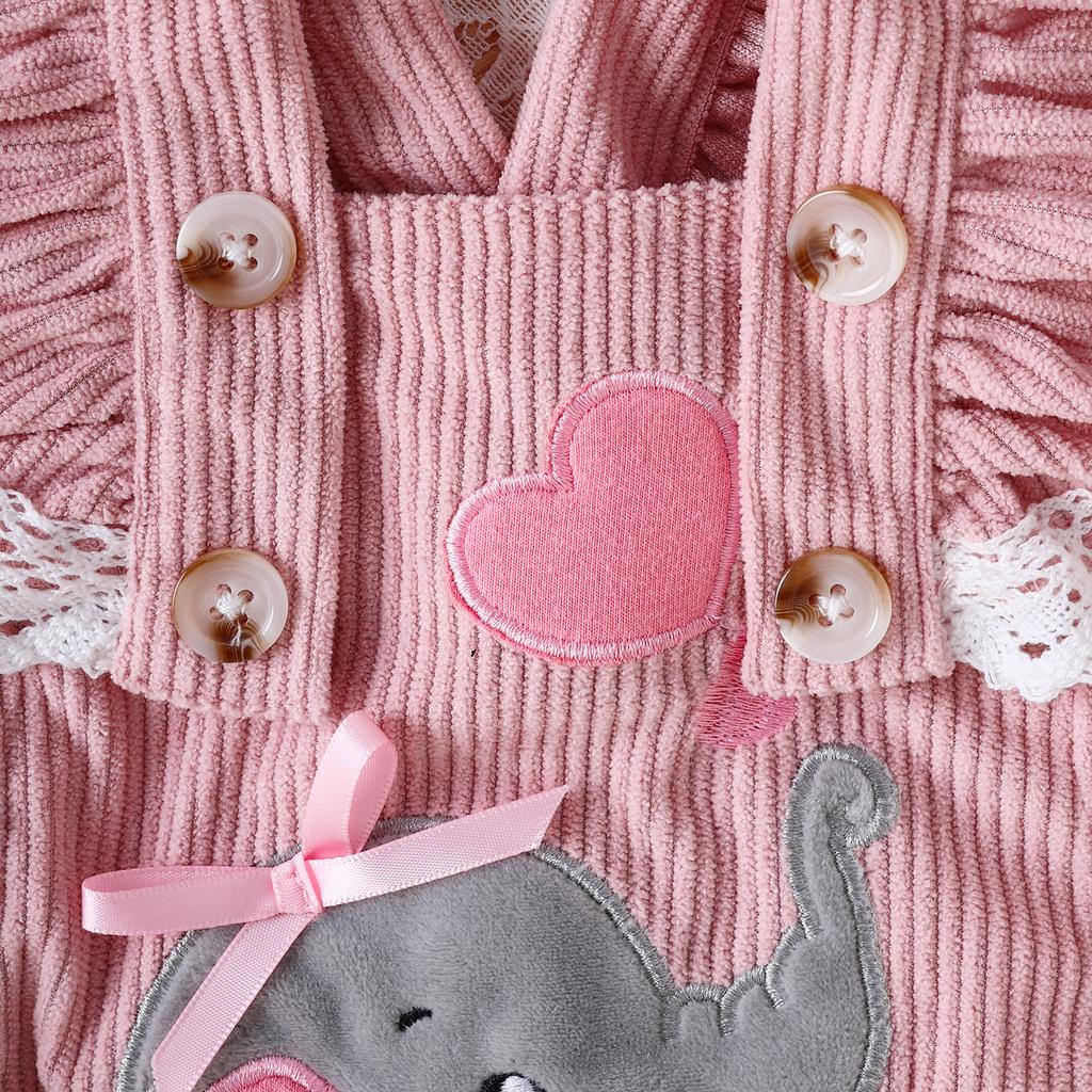 Newborn Girl Outfit, Fly Sleeve Embroidery Elephant Heart Romper with Hairband Valentine 's Day Clothes