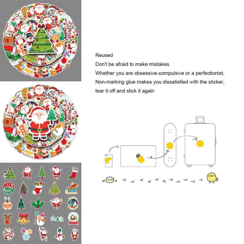 50 шт. Рождественские наклейки Санта-Клаус, водостойкие, многоразовые, для граффити, для декора чемодана