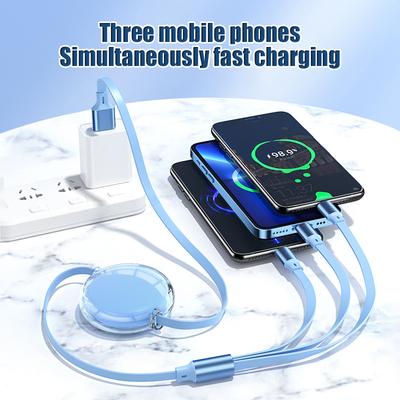 Кабель для быстрой зарядки 100 Вт 3 в 1 с выдвижным механизмом для iPhone 14, USB Type C/Micro для Samsung, Xiaomi 13, Huawei, зарядный USB-кабель для телефона