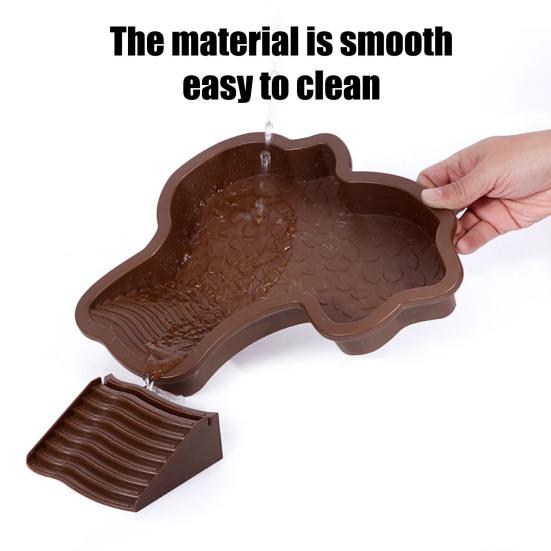 Tortoise Water Bowl with Ramp 2-in-1 Large Reptile Feeding Dish Bathing Pool Aquarium Ornament for Lizard Gecko Turtle Snake Bearded Dragon