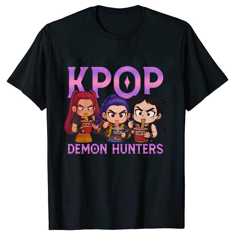 Мультяшная футболка Kpop Demon Hunters для детей Футболки с круглым вырезом 2025 Горячие фильмы Одинаковые футболки Подарки для фанатов Y2K Уличные топы