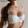 DKGEA Бюстгальтер с половиной чашки, белое женское тонкое сексуальное нижнее белье, кружево