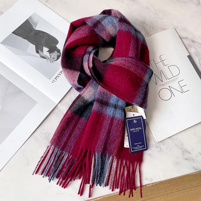 New Pure Wool Plaid Scarf British Men and Women Couples Winter Warm Double-sided Fringed High-end Scarf