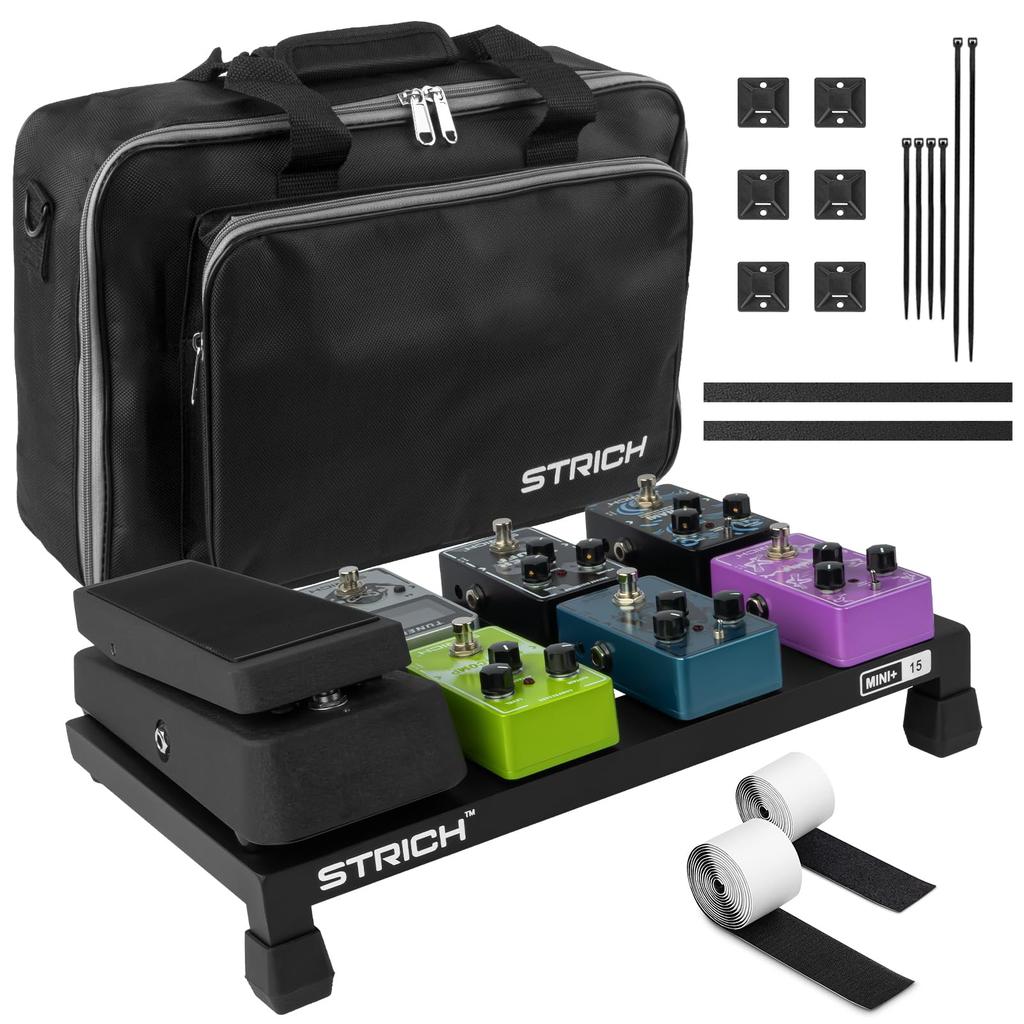 STRICH Mini 15+ Guitar Pedal Board, Aluminum Alloy, 0.55kg, Ultra-Lightweight, 38x22cm, with Carry Bag