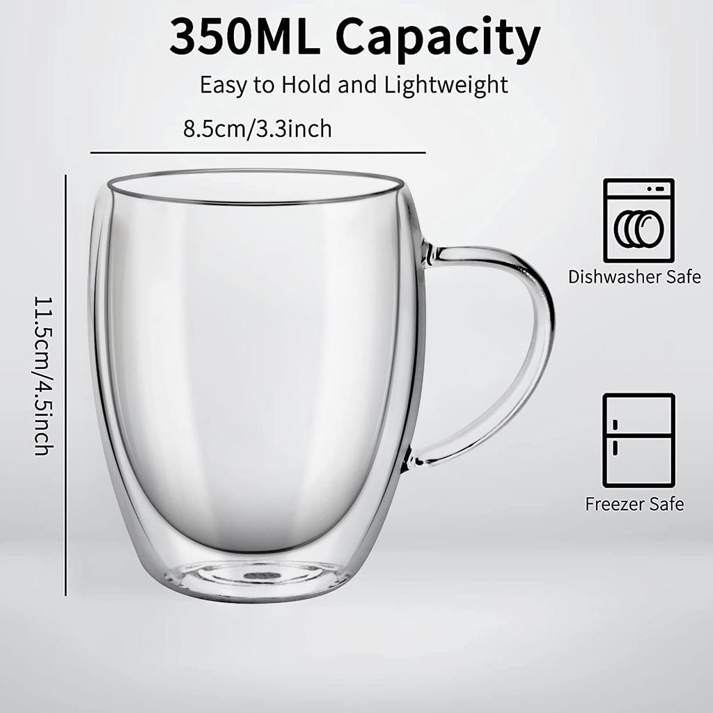 TeamSky TeamSky Набор из 4 стаканов с двойными стенками для горячего кофе, холодного чая и кухонных принадлежностей, 350 мл, 4, устойчивые,