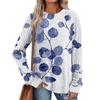 Women's Winter Color-Block Printed Lightweight Brushed-Cotton Round Neck Top