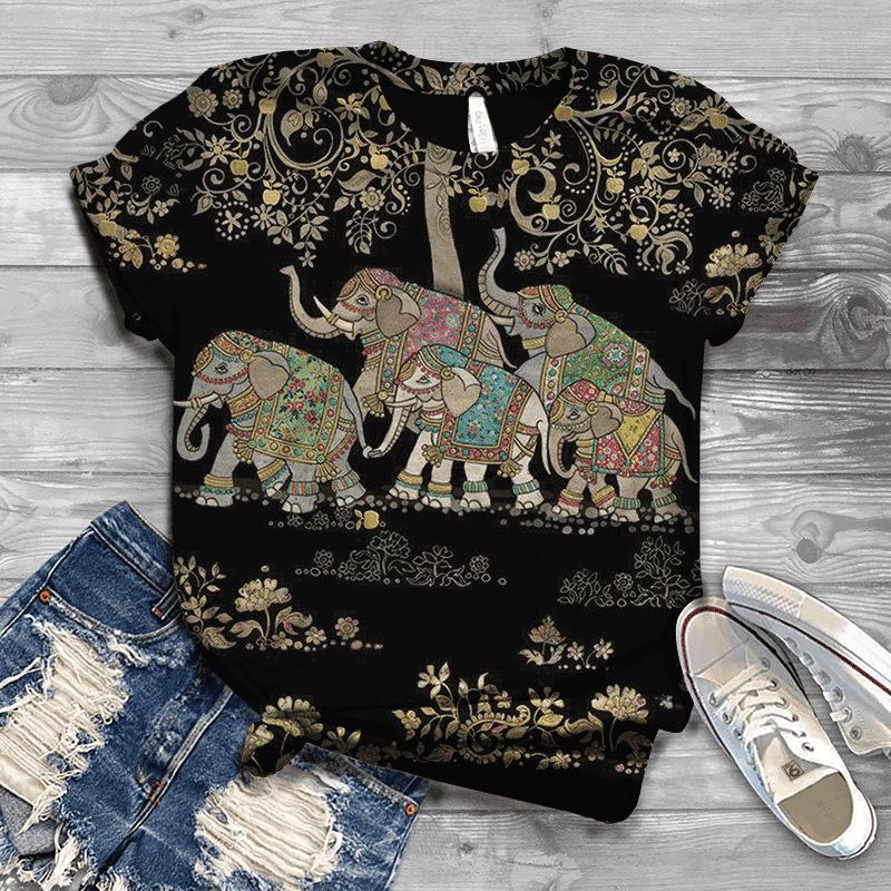 Летняя новая мужская и женская футболка с круглым вырезом и короткими рукавами с принтом слона 3D, свободная футболка для пары